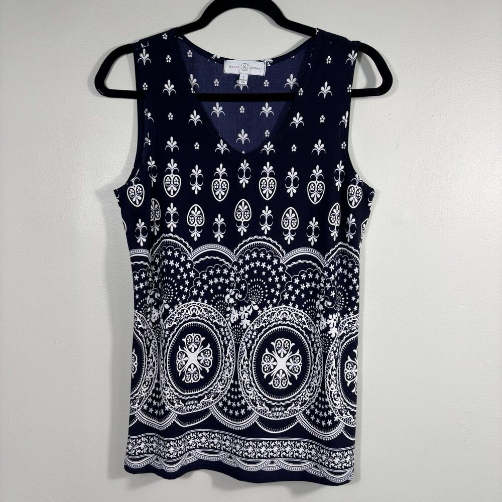 Belah & Codey Size S Womens Navy Blue White Sleeveless Tank Top / Blouse - EUC